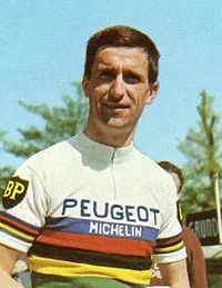 Later picture of Tom Simpson in the rainbow jersey