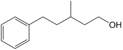 Structuurformule van 3-methyl-5-fenylpentanol