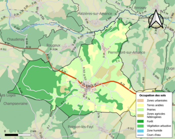 Kaart van de gemeente met de belangrijkste infrastructuur, bodemgebruik en omliggende gemeenten