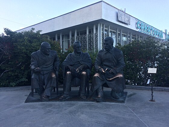 Monument to "Bolshaya troika" (The Great Three) unveiled in Livadiya, Russia in 2015.