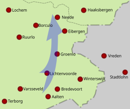 De "route" van de tornado van Lichtenvoorde tot Neede