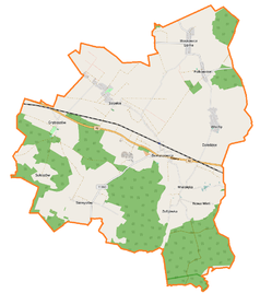 Mapa konturowa gminy Domaszowice, po lewej znajduje się punkt z opisem „Gręboszów”