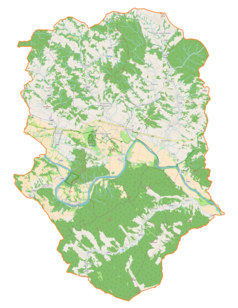 Mapa konturowa gminy Dubiecko, u góry nieco na lewo znajduje się punkt z opisem „Drohobyczka”