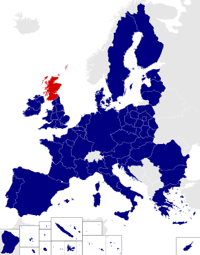 Map of the 2014 European Parliament constituencies with Scotland Alba highlighted in red