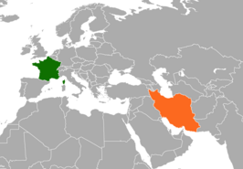 Kaart met daarop Frankrijk en Iran