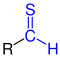 Allgemeine Struktur der Thioaldehyde mit der blau markierten Thioaldehyd-Gruppe