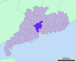 Location of Guangzhou City jurisdiction in Guangdong