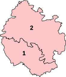 Numbered map of the parliamentary constituencies of Herefordshire created by the 2023 boundary review and first used at the 2024 UK general election.