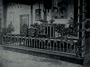 Interior of the Canadian Methodist Chapel at Chengdu, decorated for Christmas, before 1903