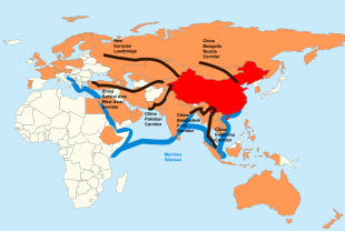 Map of Asia, showing the OBOR initiative