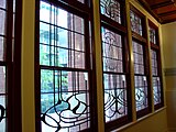 Art Nouveau clear leadlight windows on stairway