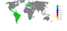 Land hvor Adriana (grønt) er mye brukt