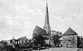 Historische Postkarte mit Petrikirche, Stadtmauer und Kuhtor (um 1900)