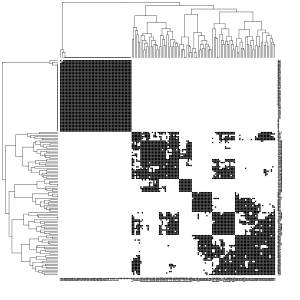 Schwarz: Kanten zwischen Objekten, die bei einem gemeinsamen k-nn Graph ('"`UNIQ--postMath-0000004C-QINU`"') erhalten bleiben. Weiß: Kanten, die gelöscht wurden.