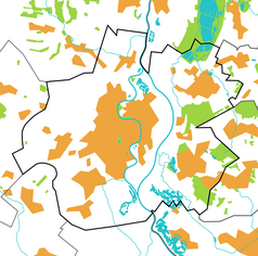 Mapa konturowa Raciborza, w centrum znajduje się punkt z opisem „ulica Nowa”