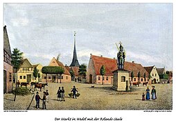 III 60 Der Markt in Wedel mit der Rolands-Säule (1837)