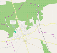 Mapa konturowa Łaskarzewa, blisko centrum na prawo znajduje się punkt z opisem „Łaskarzew Przystanek”