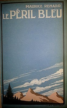 couverture d'un roman titré Le Péril bleu avec un dessin en couleurs d'un ciel bleu.