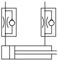 Pneumatikzylinder mit zwei Drossel-Rückschlag-Ventilen mit konstanter Drosselung, da die Pfeile für die Verstellbarkeit des Volumenstromes fehlen
