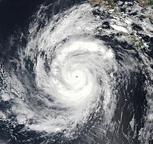 A photograph of a powerful hurricane off the Pacific coast of Mexico