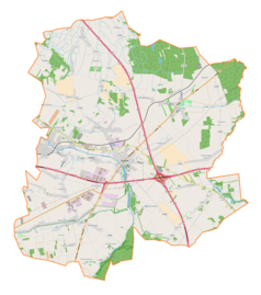 Mapa konturowa gminy Stryków, po lewej nieco u góry znajduje się punkt z opisem „Ciołek”