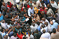 Press conference near the ground zero of the 2013 Dar es Salaam building collapse