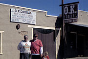 The O.K. Corral as it looks today. The O.K. Corral was the sight of the famous gunfight which took place on October 21, 1882. Among those involved in the gunfight were the Earps and Doc Holliday against Ike Clanton, Billy Clanton, Frank McLowry, Tom McLowry, Billy Claibourne members of "The Cowboys". The corral was listed in the National Register of Historic Places on October 15, 1966, as part of the Tombstone Historic District, reference #66000171.