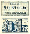 1 Pfennig Notgeldschein (1920), VS: ein Zitat aus der Trebeta-Sage, RS: Porta Nigra