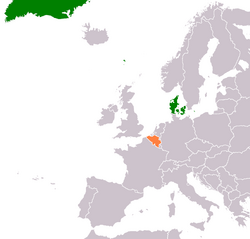 Map indicating locations of Denmark and Belgium