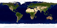 Mapa konturowa świata, po prawej nieco na dole znajduje się punkt z opisem „Australia”