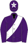 Purple, white sash and star on cap