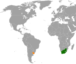 Map indicating locations of South Africa and Uruguay