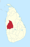 Area map of Kurunegala District, to the west of the centre of the country with its northern border extending towards the north west, in the North Western Province of Sri Lanka