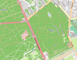 Baarnse Bos, gelegen ten oosten van de (rode) Amsterdamsestraatweg