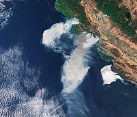 Satellite image of smoke from California wildfires