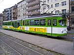 Gelede tram (GT 8) in Mannheim waarbij een lage-vloergedeelte is ingebouwd.