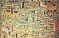 Şansi eyaleti Wutai Dağındaki Budist manastırları gösteren bir duvar resmi, 10. yüzyıl Mağara 61