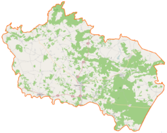 Mapa konturowa powiatu siemiatyckiego, w centrum znajduje się punkt z opisem „Kadłub”