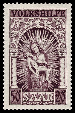Stilisierte Darstellung auf einer Briefmarke von 1949 (Gestaltung: René Cottet)