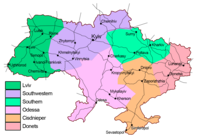 Mapa regionalnego podziału Kolei Ukraińskich