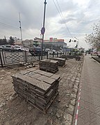 Laying paving slabs in the center of Ulan-Ude, Russia