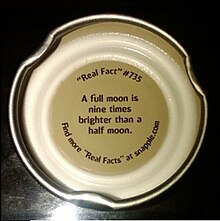 Inside of Snapple cap features factoid