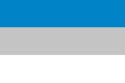 Three equally sized horizontal bands of blue, gray, and white