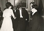 Farah Pahlavi greeting the Kehr Trio after a 1965 concert in Tehran