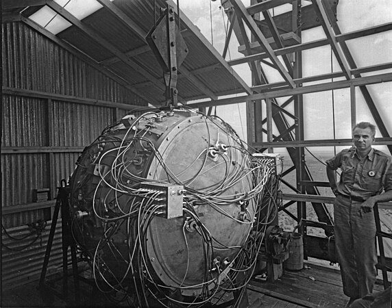 Picture of "The Gadget", the device used in the Trinity test