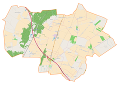 Mapa konturowa gminy Strzelce, blisko centrum na lewo u góry znajduje się punkt z opisem „Strzelce Kujawskie”