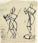İki mürekkep eskizi. Flüt Çalan Krişna, van Doesburg, early 20th century