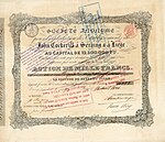 Aktie der S.A. pour l’Exploitation des Etablissements de John Cockerill à Seraing & à Liège, ausgestellt am 18. April 1846 in Lüttich