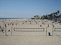 Volleyball nets at the beach.