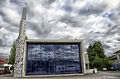 Südsüdostfassade aus blauem Glas